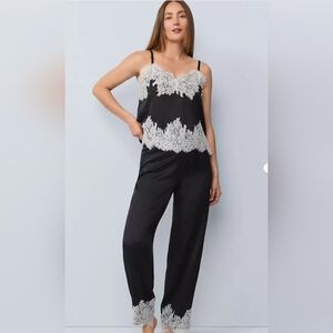 Ann Taylor Black and White Lace Trim Pajama Set